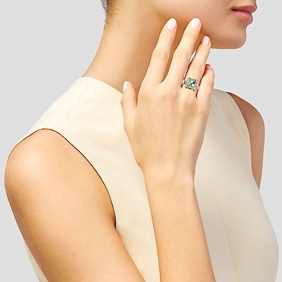 Judith Ripka JR TWO Fontaine Prasiolite & Diamond Cocktail Ring size 6 - Picture 6 of 8